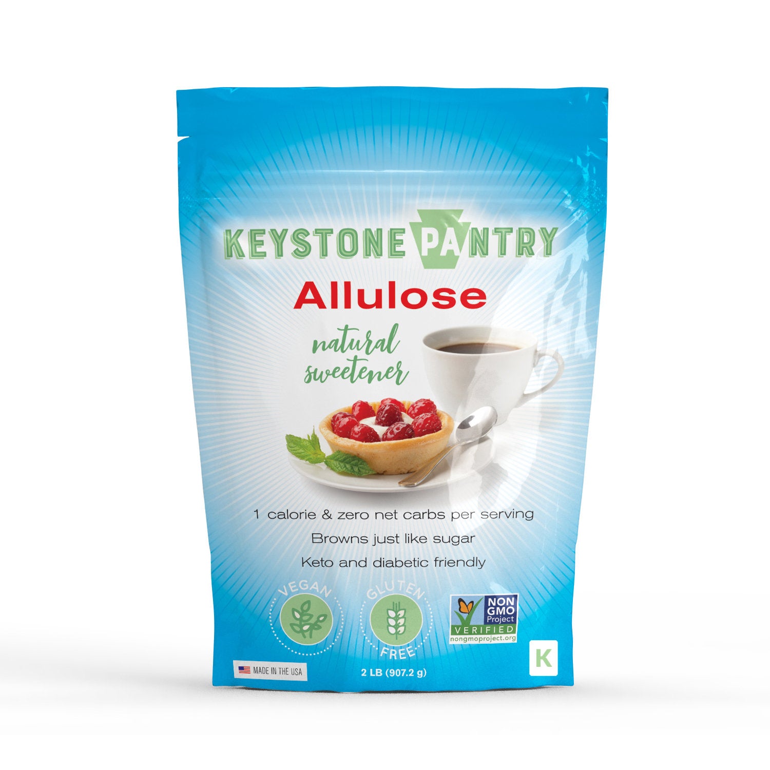 Keystone Pantry Allulose Powder 2lb Bag Low-Calorie Sugar Substitute With FREE $14.99 CookBook