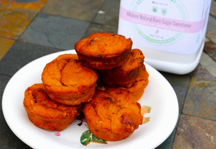 A healthy pumpkin muffins recipe made with Allulose for a low calorie low sugar delicious muffin.